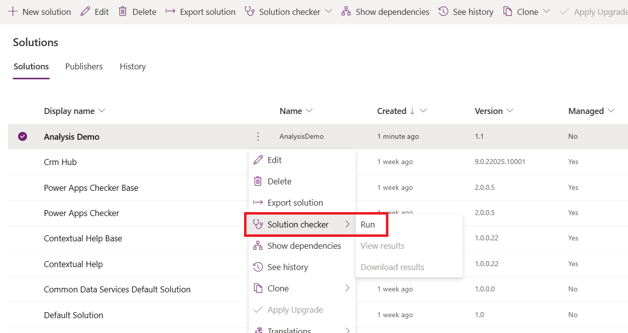 Käivitage lahenduse kontrollimise käsk.