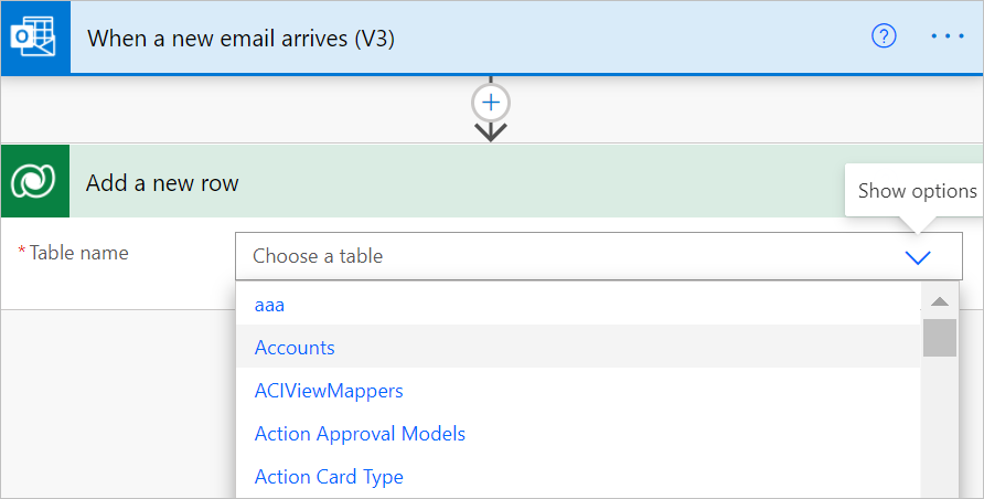 Valige tabel Accounts (Kontod).