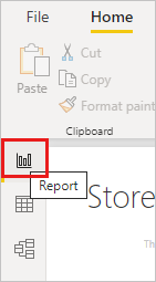 Screenshot showing where to find the Report view icon in Power BI Desktop.