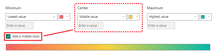 Screenshot that shows the Background color dialog with the center or middle value option available for configuration.