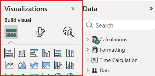 Screenshot of a selected visual and its options in the Visualizations pane.