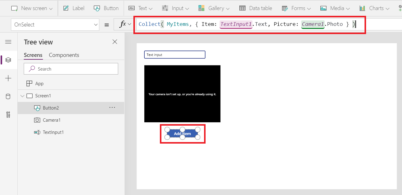 Lisatud nupu juhtelement tekstiga 