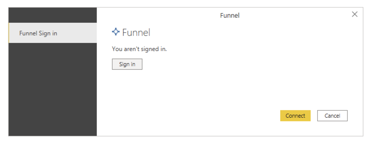 Screenshot of the authentication dialog where you sign in to your Funnel Workspace.