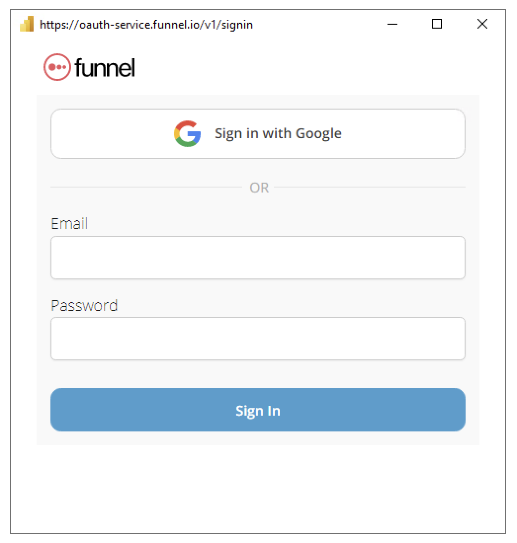 Screenshot of the sign in dialog where you again sign in to your Funnel Workspace.