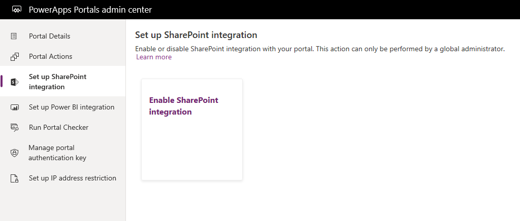 Luba SharePoint integratsioon SharePointi integratsiooni lubamine.