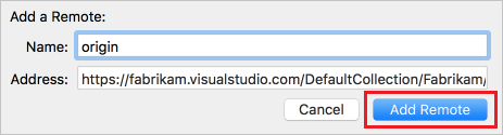 Add a remote to the local Git repo for your Xcode project to connect to Azure DevOps Services