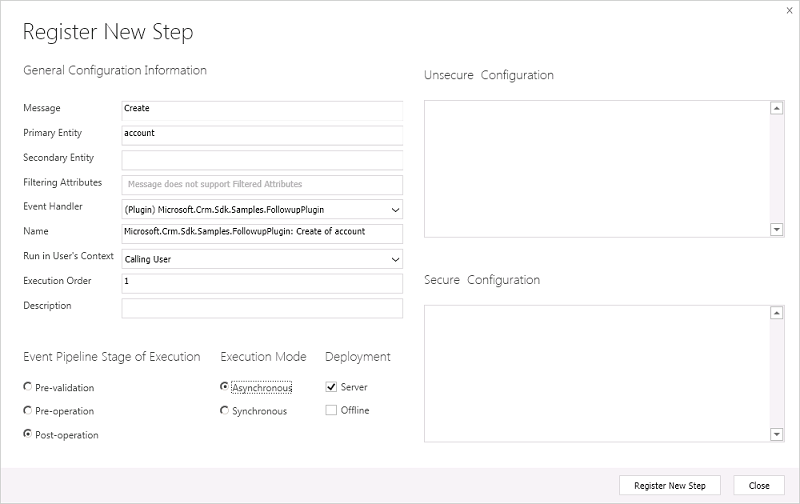 Dialog to register a new step