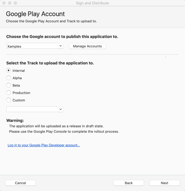 Choose Google account dialog