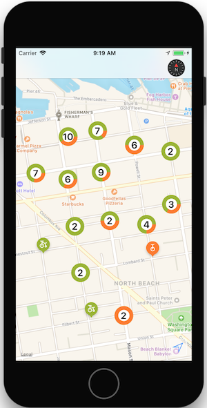 Simulator showing clustered markers on map