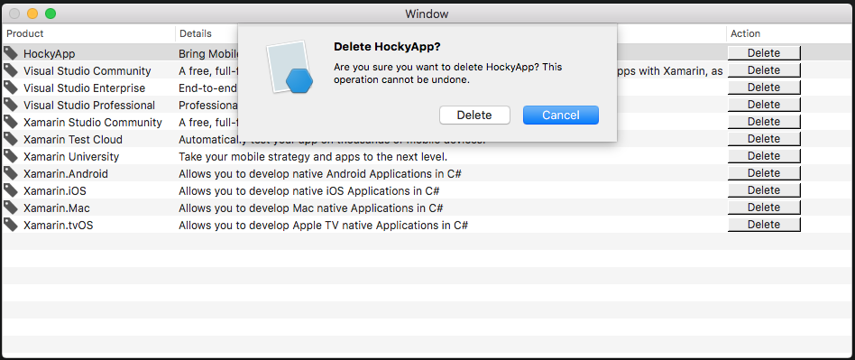 A delete row alert