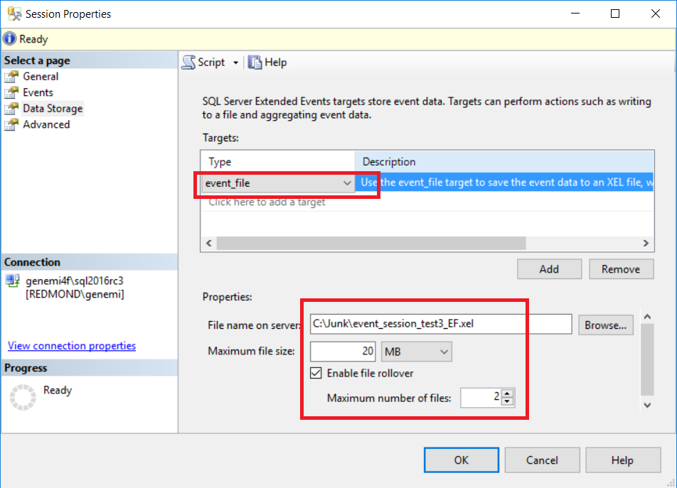 New Session > Data Storage, eventfile_enablefileroleover