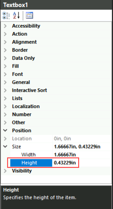 Screenshot of the Properties Pane for the selected table cell