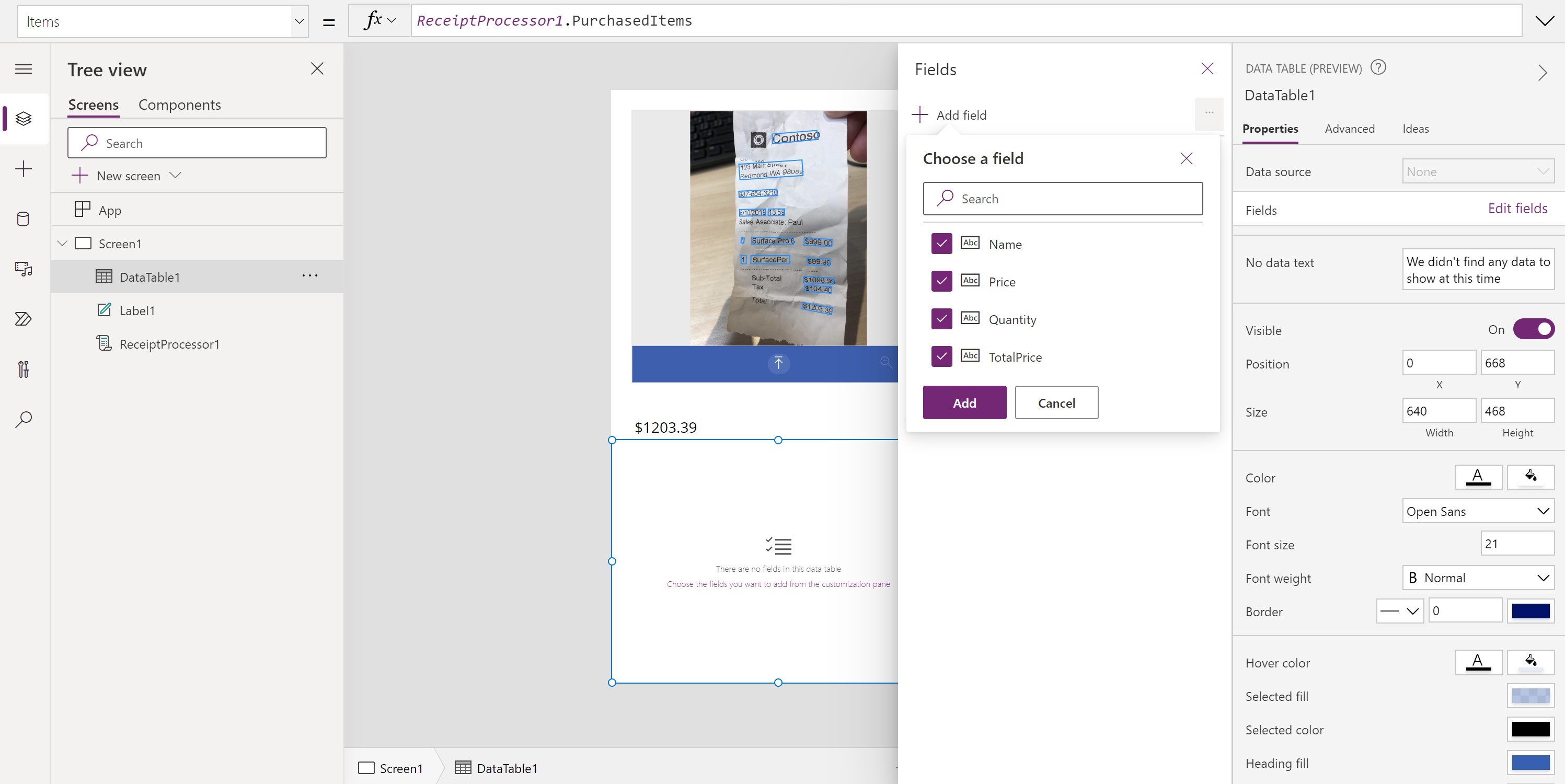 The model can also extract the list of purchased items.