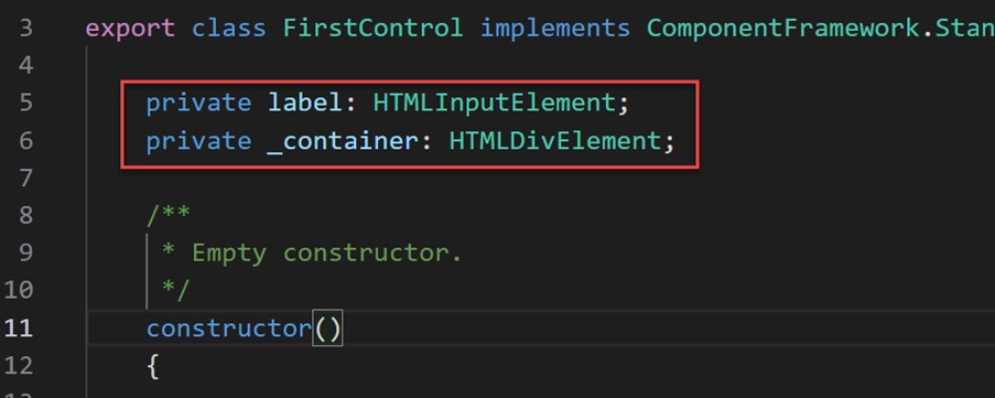 Screenshot showing the placement of the two variables in the component code.