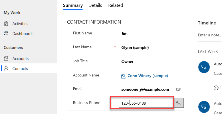 Screenshot of the edit business phone step.