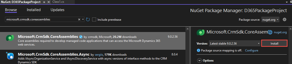 Screenshot of the install button.
