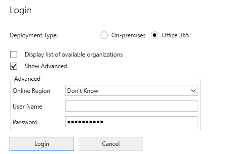 Screenshot of login details.
