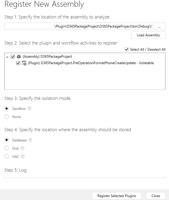 Screenshot of the register selected plugins button.