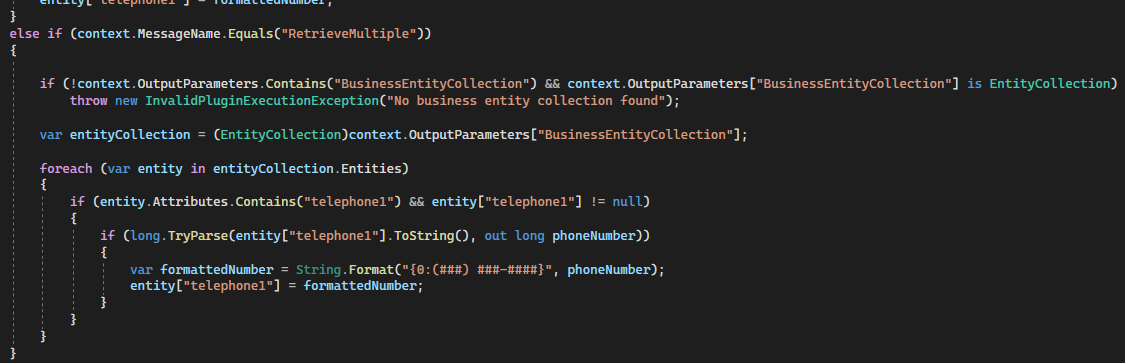Screenshot of the code snippet of the completed retrieve multiple condition.