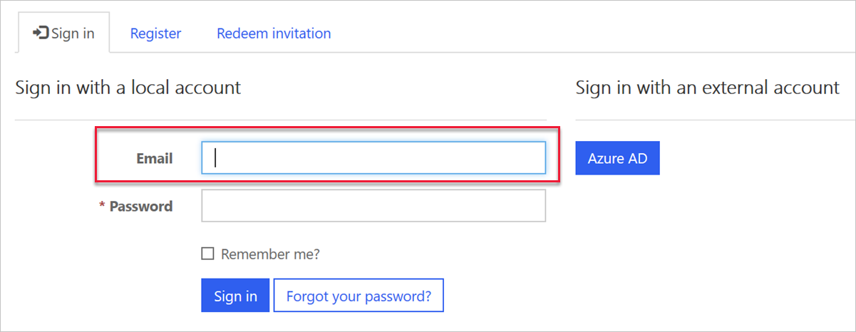 Screenshot of signing in by email to a Power Pages website.