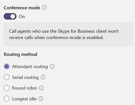 Screenshot of conference mode and routing method settings