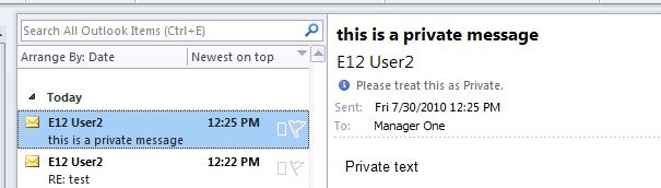 Screenshot that shows an example of a private message.