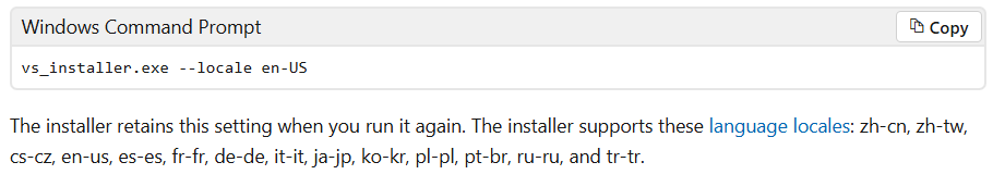 Screenshot showing Windows Command Prompt and languages available. Screenshot showing Windows Command Propmt.