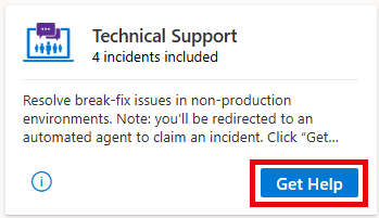 Screenshot of the Technical Support tile. The Get Help button is highlighted. Technical Support Benefit Tile