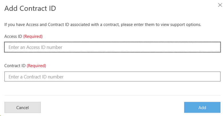Screenshot of the dialog to add a new contract ID. Add a Contract ID