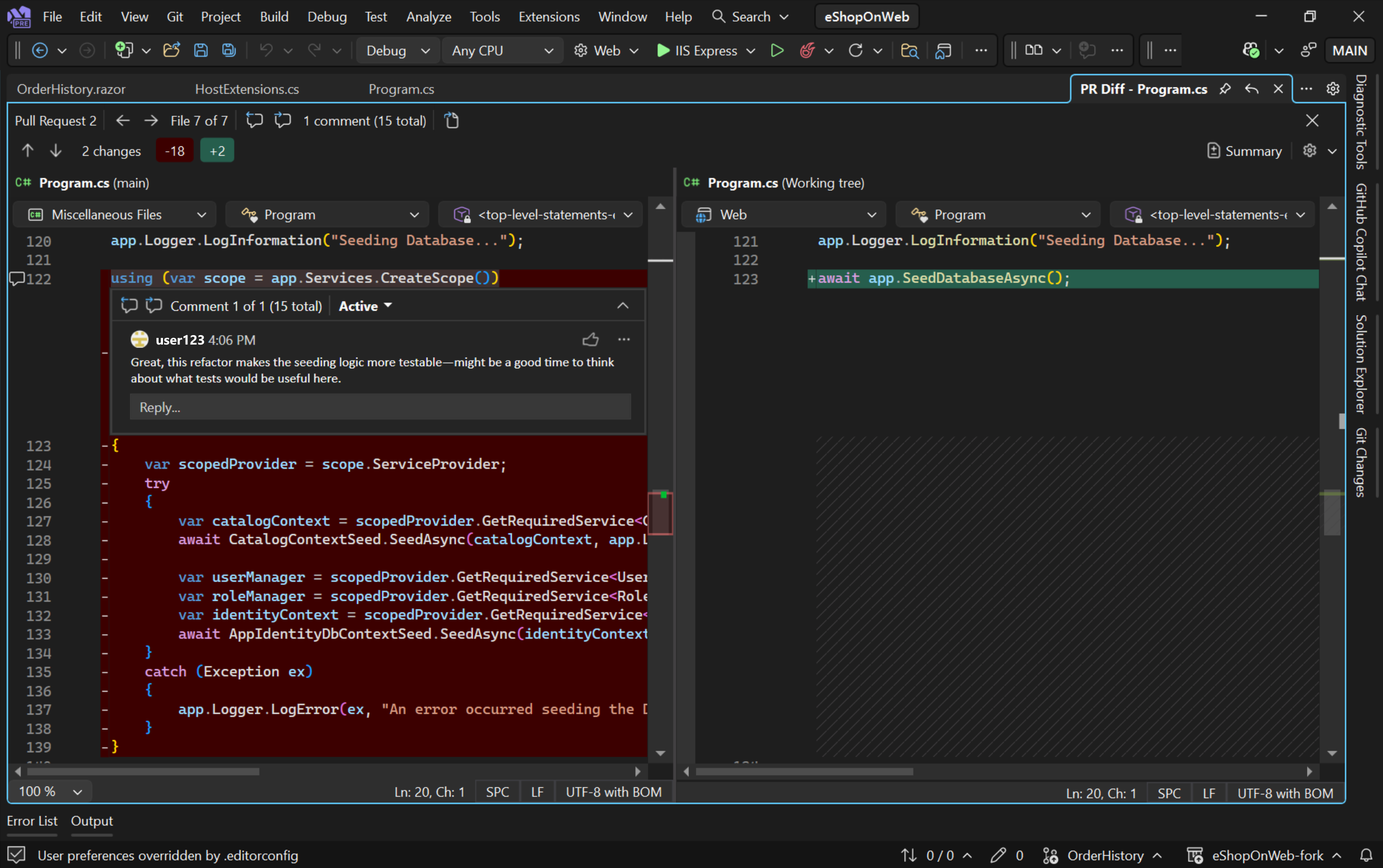Screenshot a PR comment in the diff view.