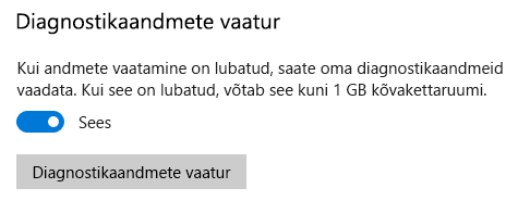 Andmete vaatamise funktsiooni sisselülitamise asukoht.