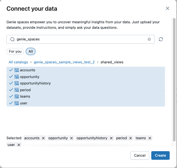 Cuadro de diálogo para conectar datos con orígenes de datos ya seleccionados.