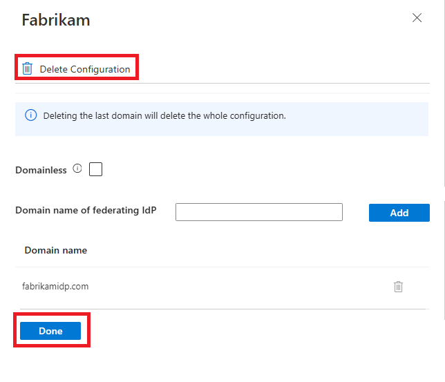 Captura de pantalla de la eliminación de una configuración.