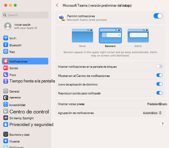 Notificaciones de Teams para Mac macOS Ventura Sonoma.