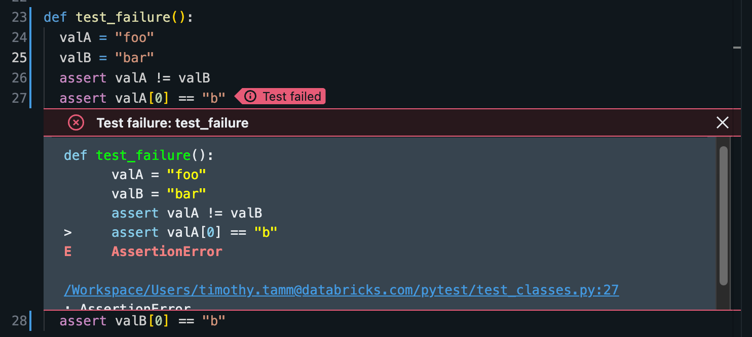Indicadores de error de pruebas