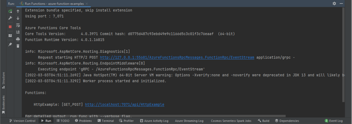 Salida del proyecto de ejecución local.