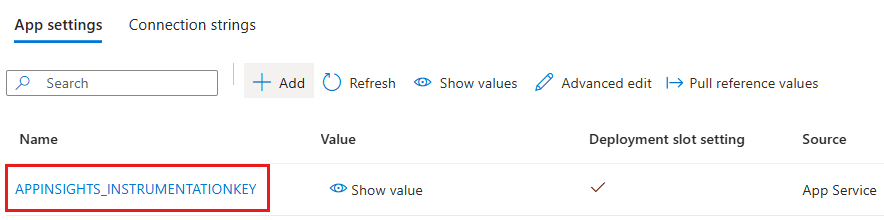 Captura de pantalla que muestra cómo guardar la configuración de clave de Application Insights.