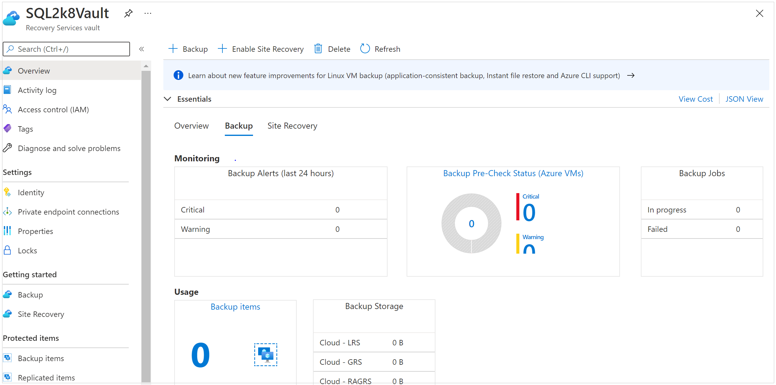 Select Delete on the vault dashboard.