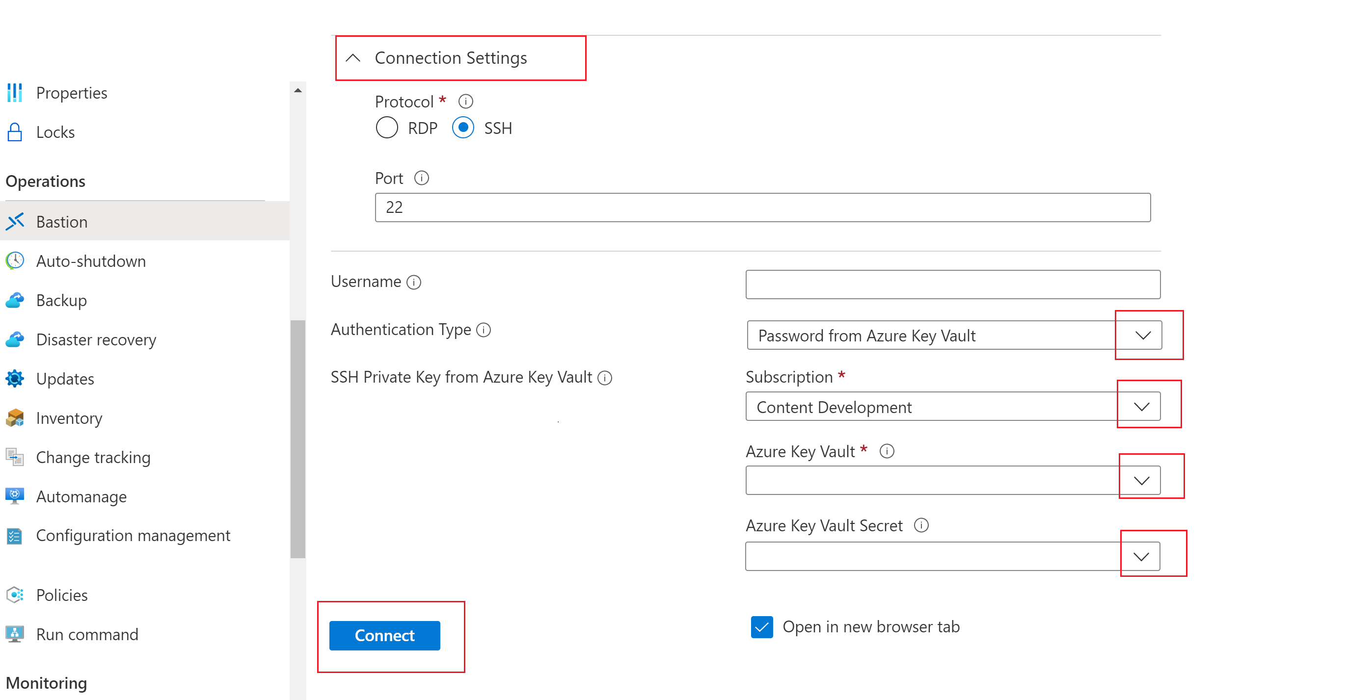 Captura de pantalla que muestra la contraseña de la autenticación de Azure Key Vault.