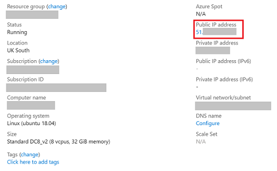 IP address in Azure portal