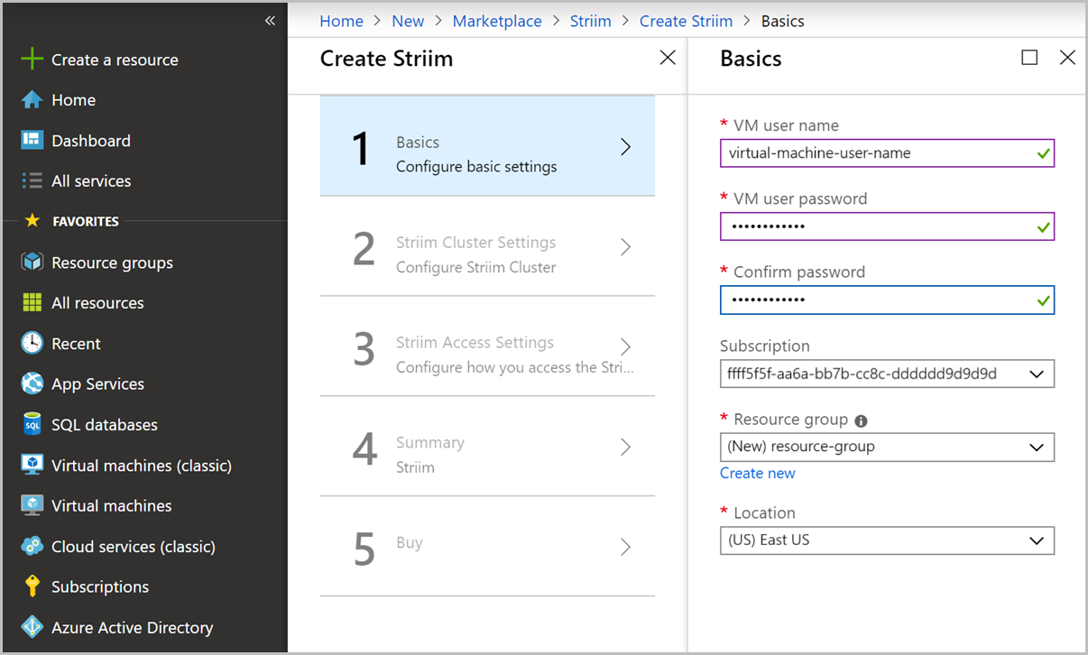 Configuración de las opciones básicas para Striim