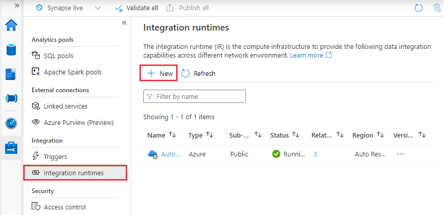 Creación de una instancia de Integration Runtime