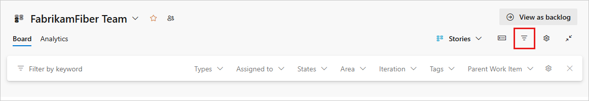 Captura de pantalla de la elección de la función Filter.