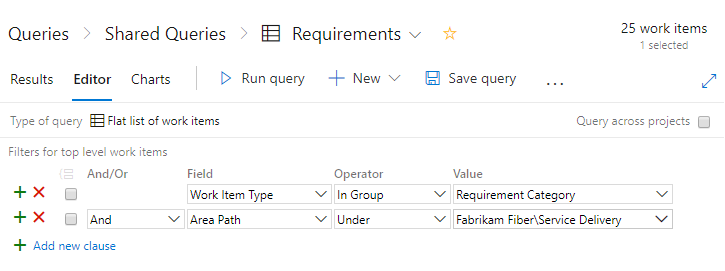 Captura de pantalla que muestra la consulta de categoría de requisitos.