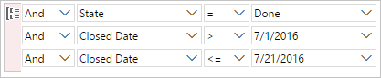 Screenshot que muestra la cláusula Editor de Power Query para buscar elementos cerrados dentro de un período de tiempo especificado.