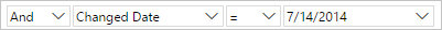 Screenshot que muestra la cláusula Editor de Power Query para buscar elementos modificados en una fecha específica.