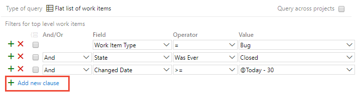  Captura de pantalla de Query Editor que muestra cómo agregar una cláusula.