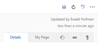 Captura de pantalla que muestra la nueva página como una pestaña en el formulario de elemento de trabajo.