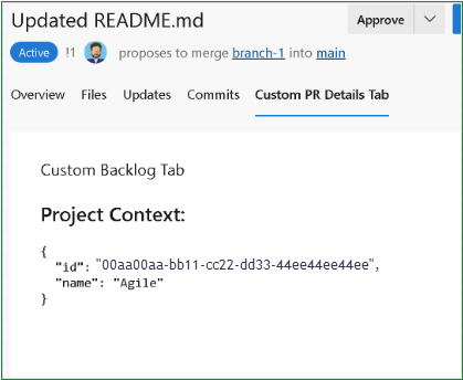 Captura de pantalla de una pestaña personalizada en una solicitud de incorporación de cambios de Git.