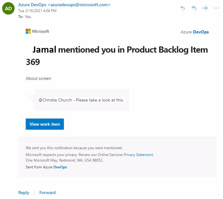 Captura de pantalla del correo electrónico enviado en Outlook.